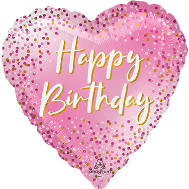 Foil balloon - Shape - Heart - "Happy Birthday" - 45 cm